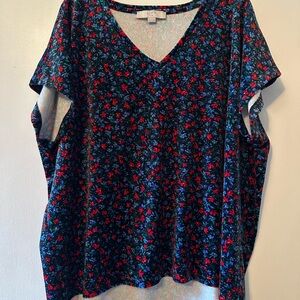 LOFT Multicolor Floral V-Neck Blouse-Velvet